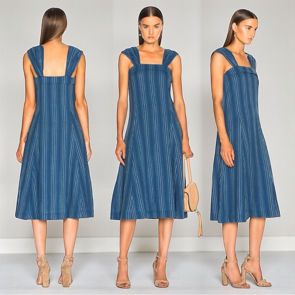 The Great Women’s 100% Cotton Sundown Dress In Blue Tiller Stripe Size Medium